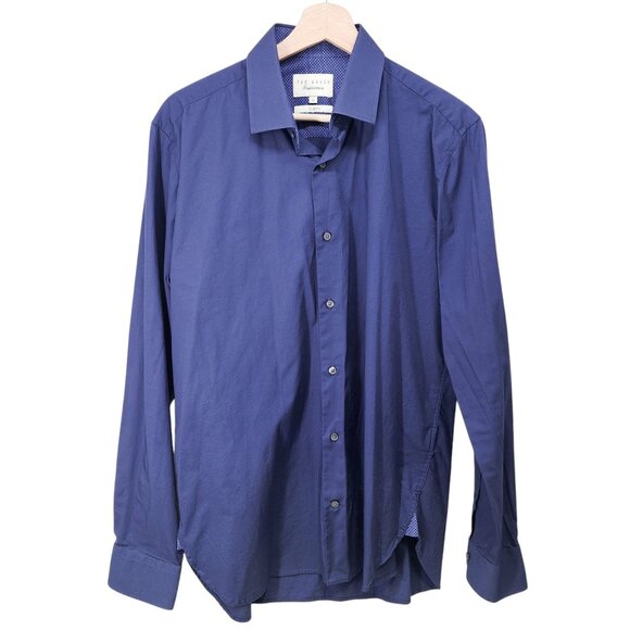 Ted Baker Endurance Slim Fit Mens Shirt Blue Size 16 Long Sleeve Cotton Elastane - Picture 7 of 7